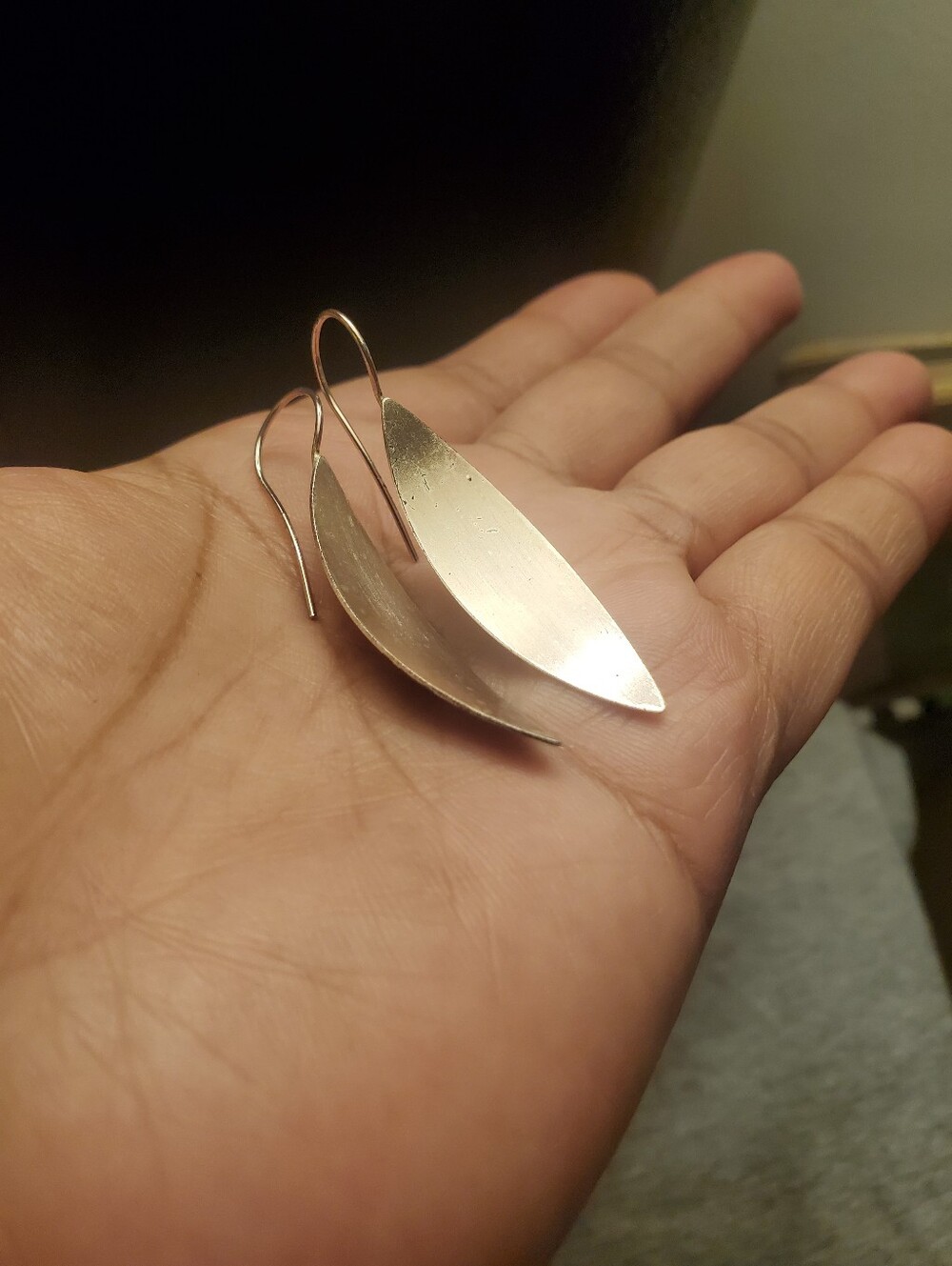Source Unknown Brushed Silver Leaf Drop Earrings
